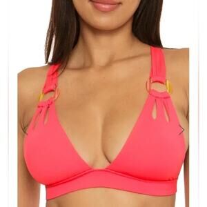 Becca by Rebecca Virtue Bikini Top Fuchsia Pink Halter Crisscross Back M NWT